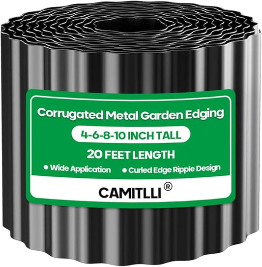 Corrugated Metal Garden Edging, Sturdy Tall Landscape Edging Borders, Perfect DIY for Flower Beds, Lawn and Pathway, Tree Surrounds, Paver Edges (Black, 6"×20FT)