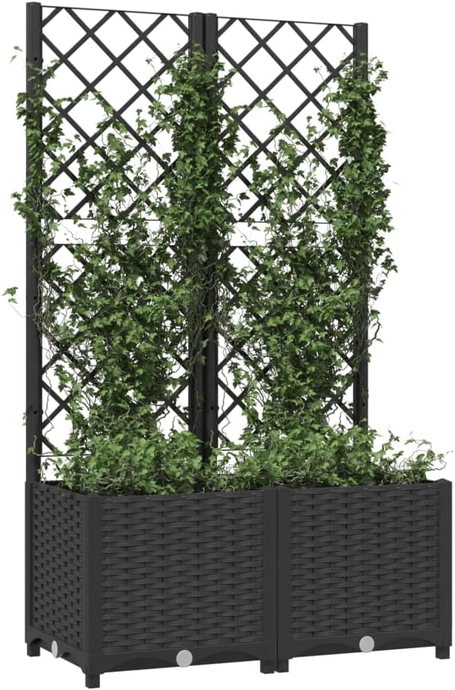 Garden Planter with Trellis, Trellis with Planter Box, Outdoor Raised Garden Bed for Climbing Plants, Raised Garden Bed Garden Planter Box, Black 31.5"x15.7"x53.5" PP
