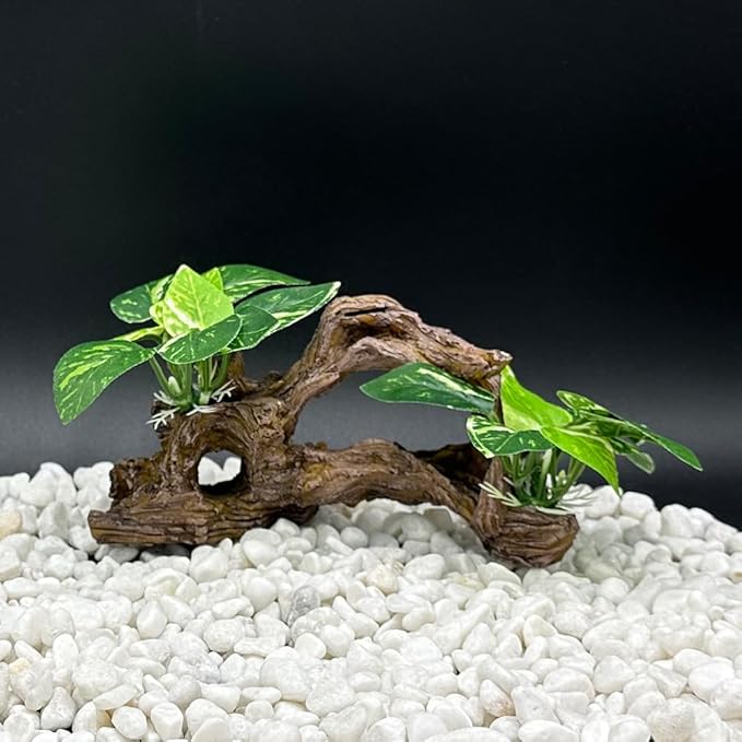 Smoothedo-Pets Fish Tank Decorations Aquarium Decor Ornaments Betta Silk Leaf pad Hammock Artifical Driftwood Cave Goldfish Bowl Accessories (Type-E)