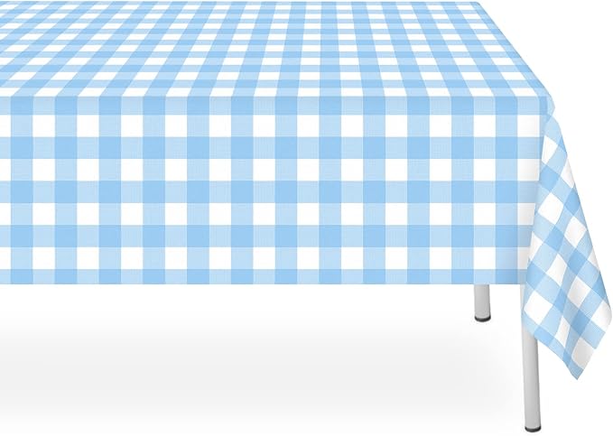 6 Pack Blue and White Checkered Tablecloth, Blue Plastic Table Cloths for Parties Disposable, 54 x 108 inch Waterproof Rectangular Blue Gingham Camping Tablecloth for Birthday, Party, Picnic