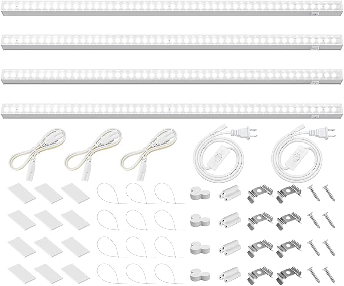 Barrina T5 Grow Lights for Indoor Plants, 2FT 40W (4 X 10W) LED Grow Light with Separate Switch, Linkable Grow Lamp, Indoor Plant Lights for Growth with White Cover, 5000K, 4 Packs