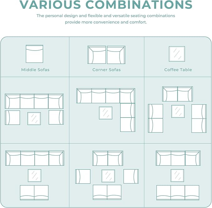 Grand patio 4-Piece Wicker Patio Furniture Set, Boho Outdoor Conversation Set Sectional Sofa with Water Resistant Thick Cushions and Coffee Table, Blue