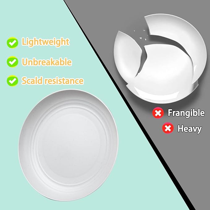 Rubtlamp 24Pcs Kitchen Plastic Wheat Straw Dinnerware Set,Dinnerware Sets for 6,Microwave Dishwasher Safe Plates, Unbreakable Reusable Plastic Wheat Straw Bowls & Plate for Camping