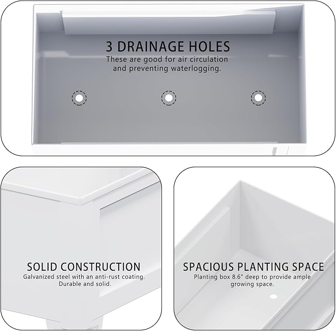 Raised Garden Bed with Low Profile Design Metal Planter Box for Growing Fresh Herbs Vegetables Flowers Succulents&Other Plants for Outdoor Backyard Patio Deck Balcony White