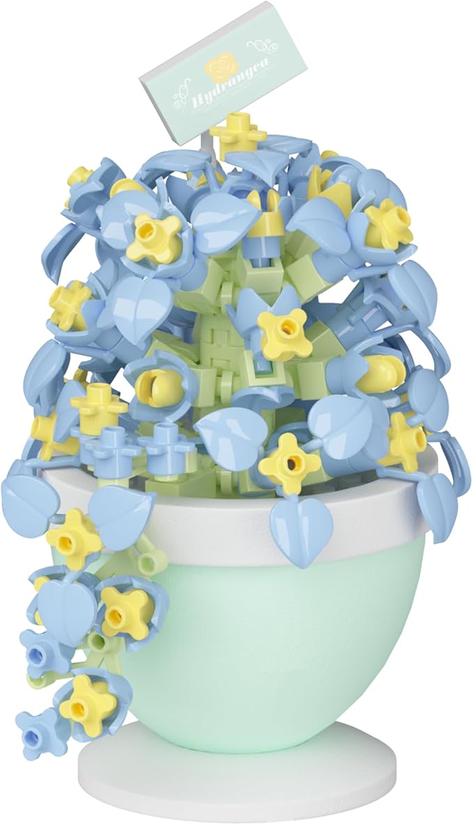 Hydrangea Mini Flower Bonsai Building Toy Potted Plant Blocks Artificial Particle Flower Botanical