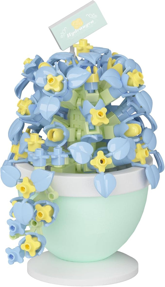 Hydrangea Mini Flower Bonsai Building Toy Potted Plant Blocks Artificial Particle Flower Botanical