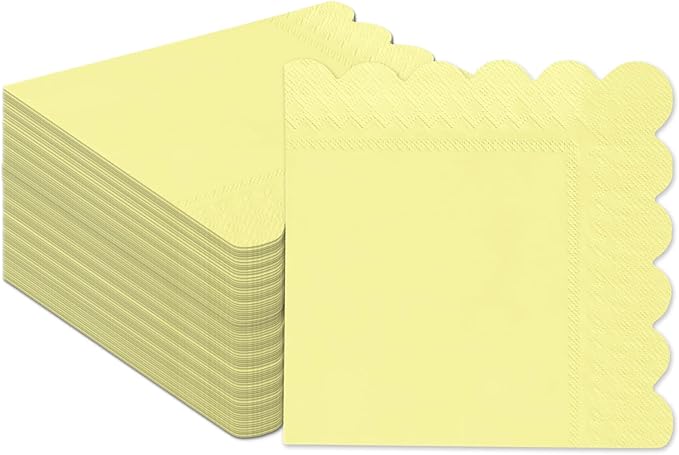 qiqee Elegant Yellow Cocktail Dinner Napkins 5x5inch Disposable Beverage,Wedding, Birthday Party Dessert Wave Paper Napkins(120 Count)