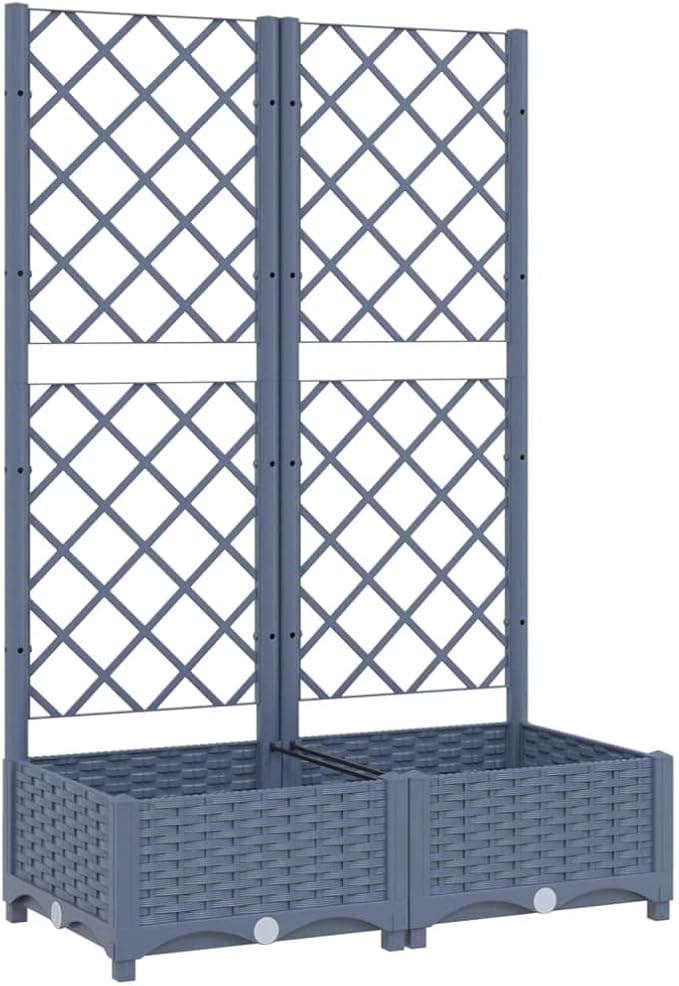 Garden Planter with Trellis, Outdoor Raised Garden Bed for Climbing Plants, Dark Gray 31.5"x15.7"x47.8" PP