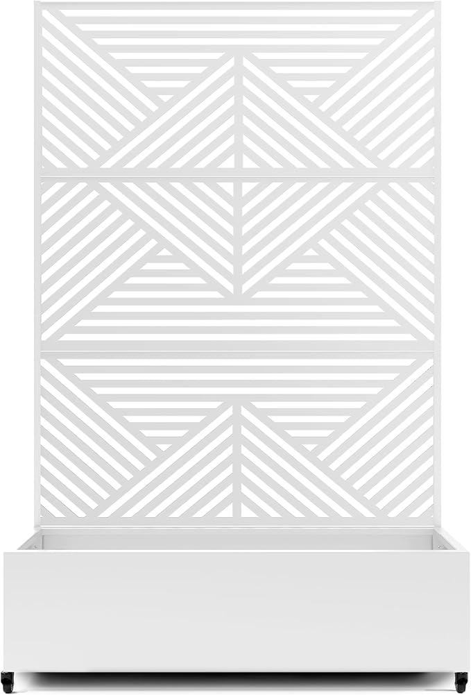 Raised Garden Bed with Trellis and Wheels,73"x47"x16" Metal Raised Garden Bed,White Diamond Metal Planter with Climbing Trellis for Vines & Vegetables