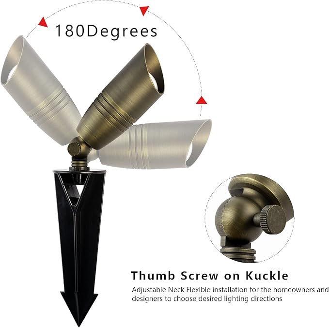 Solid Brass Landscape Spotlight 12V Low Voltage Waterproof Outdoor Lights 6 Packs with Ground Spike for Yard Garden Patio Walkway Driveway Porch