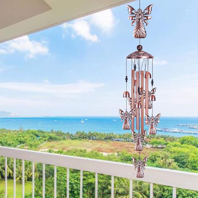 36" Garden Angel Wind Chimes Outdoor Indoor Decor -with 4 Aluminum Tubes 6 Bells 7 Angels Mobile Romantic Wind Catcher Angel Windchimes for Home, Xmas Mom Gifts, Balcony, Festival, Garden Decoration