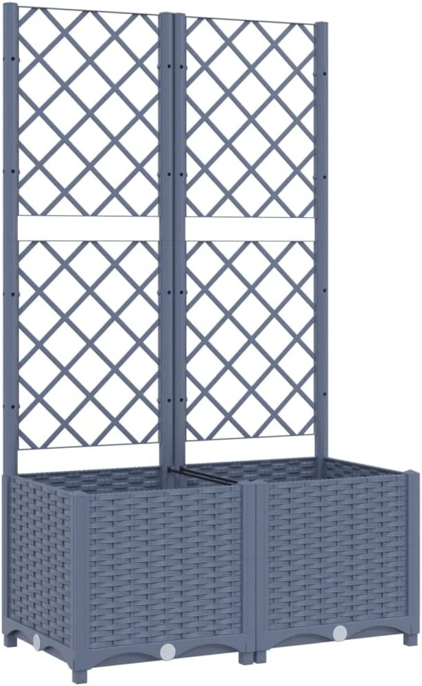 Garden Planter with Trellis, Trellis with Planter Box, Outdoor Raised Garden Bed for Climbing Plants, Raised Garden Bed Garden Planter Box, Dark Gray 31.5"x15.7"x53.5" PP