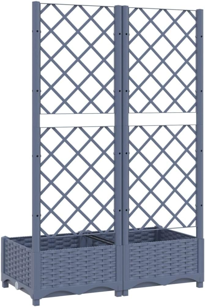 Garden Planter with Trellis, Outdoor Raised Garden Bed for Climbing Plants, Dark Gray 31.5"x15.7"x47.8" PP