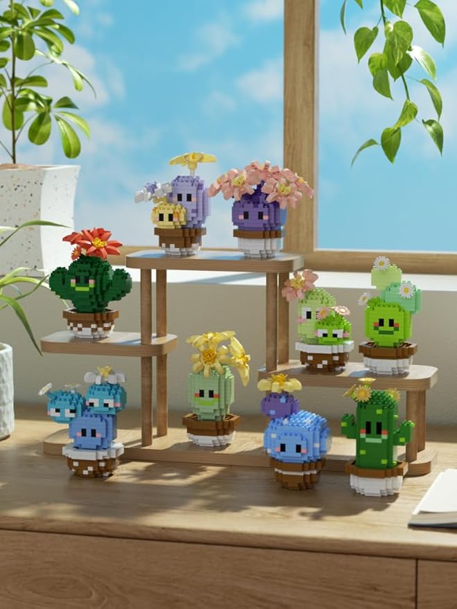 Tall Mini Cute Cactus Succulent Plants Bonsai Building Toy Potted Plant Blocks Particle Flower Botanical