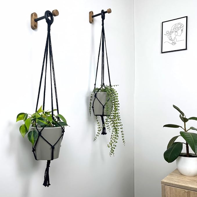 EvenWood 2-Piece Set of Wooden Plant Hooks for Wall with Sturdy Metal Tube - Plant Wall Hanger for Pots, Flower Brackets - Bracket Plant Hanger for Indoor and Outdoor Decorations (Walnut, 10 Inch)