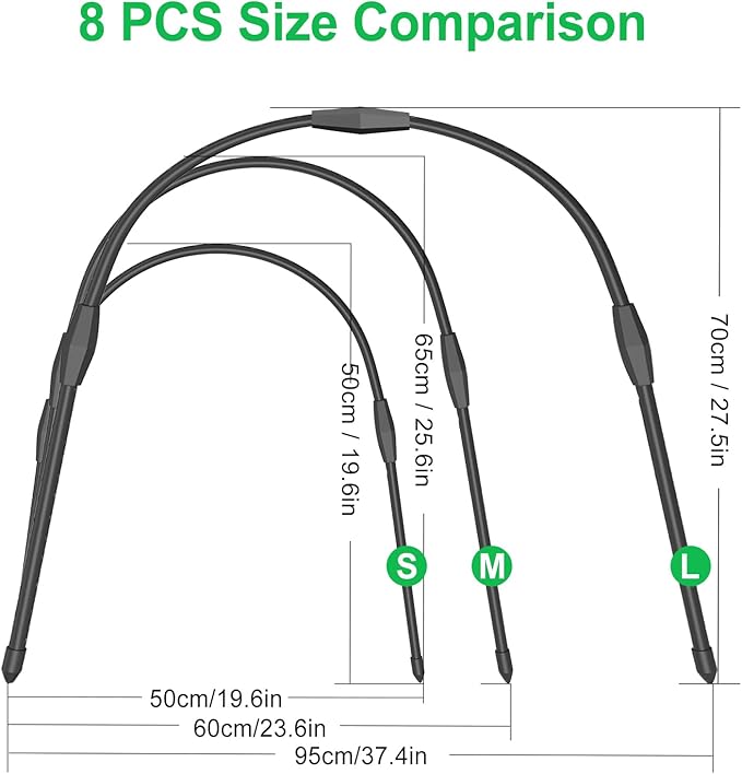 FOTMISHU 8pcs Garden Hoops for Raised Beds, 19.6"x 19.6" Greenhouse Hoops for Cover Garden Netting, Rust-Free Garden Tunnel, Reuseable Gardening Supplies for Plants (8pcs S-19.6"x 19.6")
