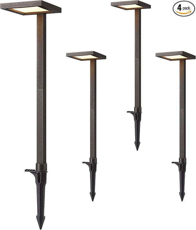 EDISHINE Low Voltage Landscape Lighting, 5.6W 151LM 3000K 50,000 Hrs Waterproof LED Pathway Lights, 12V Aluminum Outdoor Landscape Lighting with Connectors for Yard, Garden, Walkway, 4 Pack