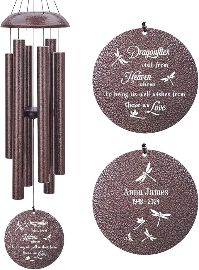 Memorial Wind Chimes Sympathy Gifts, Customized Dragonfly Wind Chime, 36-inch Commemorative Wind Chimes to Commemorate The Loss of Loved Ones, Condolence Gifts