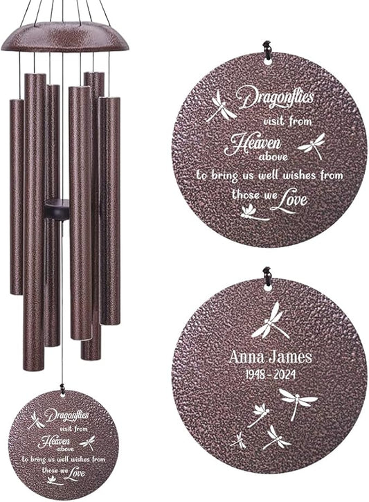 Memorial Wind Chimes Sympathy Gifts, Customized Dragonfly Wind Chime, 36-inch Commemorative Wind Chimes to Commemorate The Loss of Loved Ones, Condolence Gifts