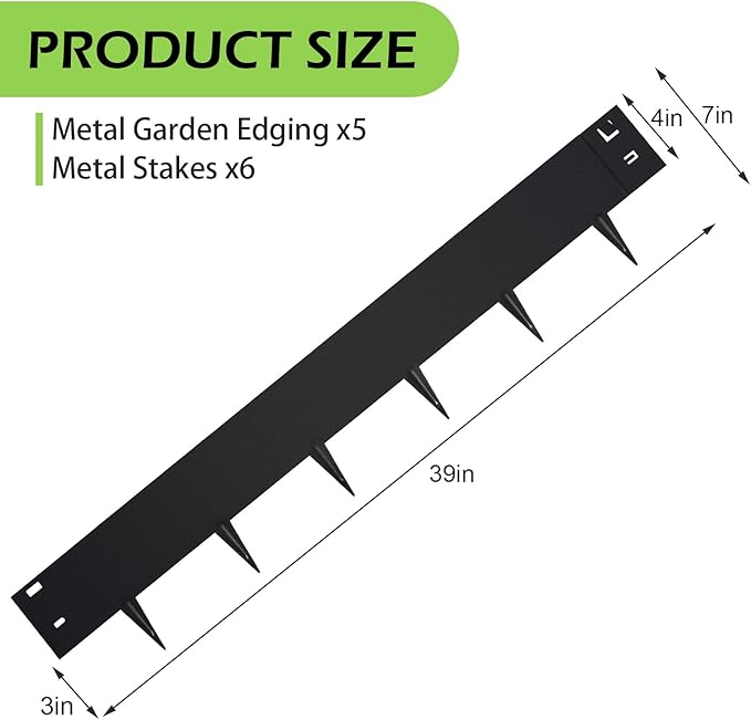 Garden 5PCS Steel Landscape Lawn Edging - 40" L x 7" H (16.7ft Total) Galvanized Steel Landscape Lawn Edging Dentoid Bendable Metal Strips - in Edging Border w/ 6 Clips - Yard Pathway Divider