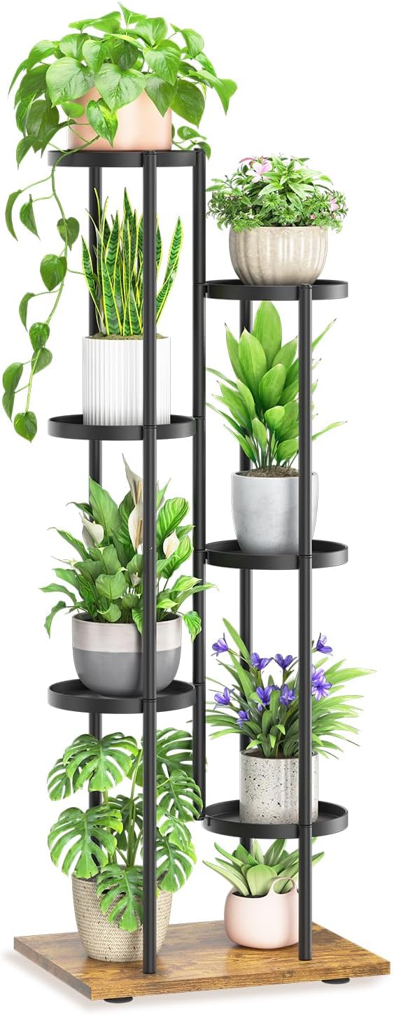 LASZOLA Black 6 Tier Plant Stand Indoor Heavy Duty Metal Planter Flower Holder Rack, Multi Modern Narrow Organizer, Floor Vertical Tower, Spiral Sturdy Decorate for House Bathroom Office Living Room