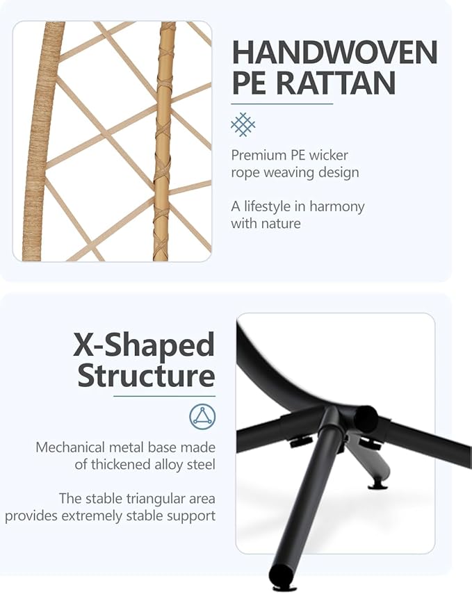 SWITTE Hanging Egg Chair with Stand, Outdoor Swing Egg Chair with Footrest, Patio Hammock Chair with Cushion for Garden Backyard-Cream