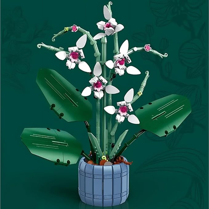 DIY Orchid Artificial Plant Building Kit – Creative Botanical Model with Vase, Relaxing Hobby Craft Set for Adults, Building Blocks Compatible with LEGO, Perfect for Home Decor, Birthdays, Anniversary