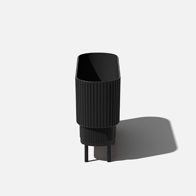 Veradek Demi Series Raised Long Planter for Indoor/Outdoor Use | Made from Plastic & Stone w/Wooden Stand | Modern Patio Décor for Flowers/Shrubs