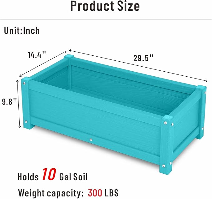 HDPE Raised Garden Beds Outdoor,Rot-Resistant and Non-Cracking,Outdoor Planter Boxes Rectangle with Drainage Holes for Yard,Lawn Aruba Blue