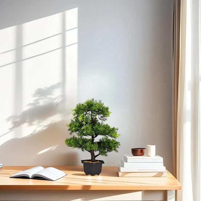 Realistic Artificial Bonsai Tree Low Maintenance Fake Plant Indoor for Home, Office, Bedroom & Living Room Decor