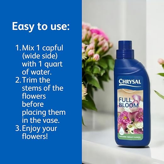 Chrysal Full Bloom Liquid Flower Food - Clear, Concentrated Formula for Flower Arrangements & Bouquets - Mix with Water - Ideal Florist Supplies & at-Home Use - 500mL Bottle (1 Pack)