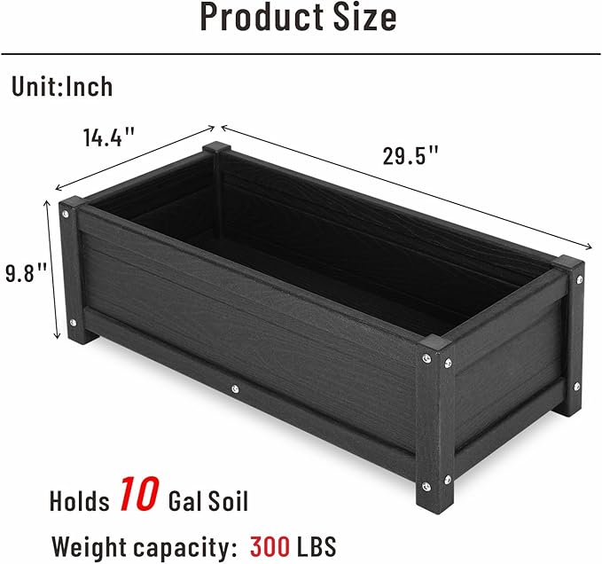 HDPE Raised Garden Beds Outdoor,Rot-Resistant and Non-Cracking,Outdoor Planter Boxes Rectangle with Drainage Holes for Yard,Lawn Black