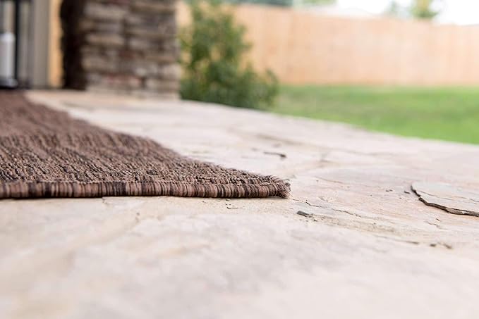 Unique Loom Collection Casual Transitional Solid Heathered Indoor/Outdoor Flatweave Area Rug (8' x 11' 4" Rectangle, Light Brown/Ivory)