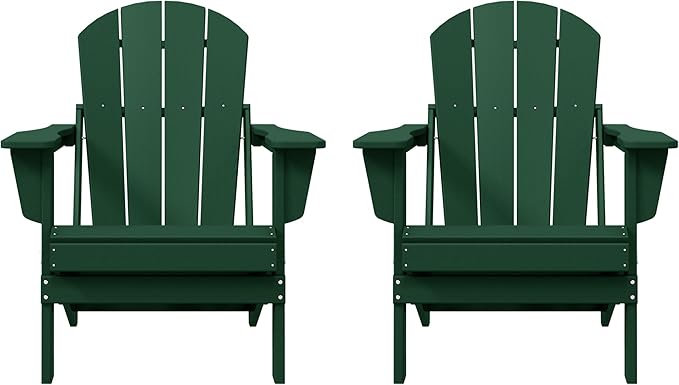 Westin Outdoors Laguna WO Home Furniture Adirondack Chair 2 PCS Set Outdoor Folding Patio Chair for Bon Fire Pit Garden Lawn Backyard Lounging Relaxing (Dark Green)