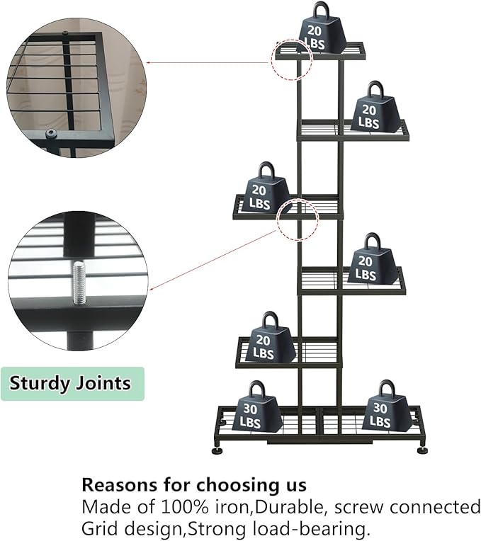 Metal Plant Stand, 6 Tier 12 Potted, Upgrade Multiple Plant Rack Shelf Organizer, Indoor Planter Display Shelving Unit for Patio Garden Corner Balcony Living Room