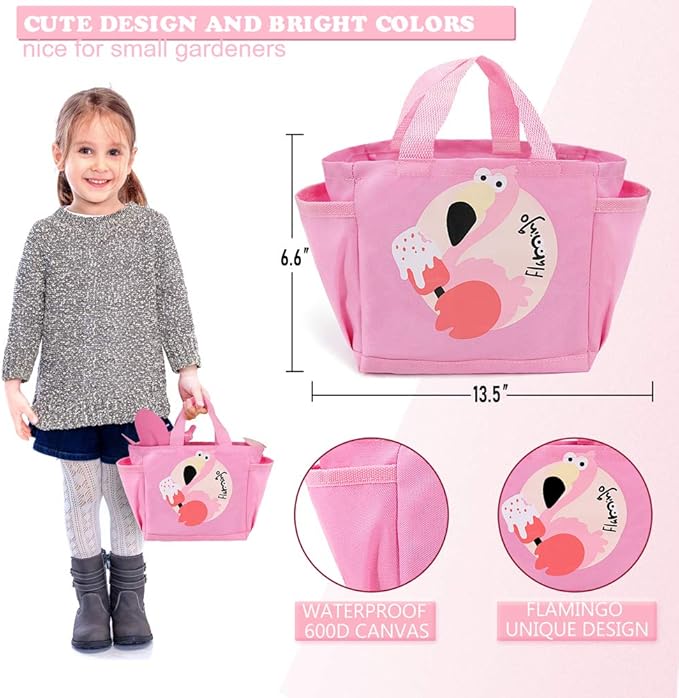 Kids Garden Tools, Yard Tools Kit for Garden, Beach, Outdoor Play, Include Shovel, Rake, Fork, Kids Apron, Tote Bag, Garden Gloves and Watering Can, Educational Garden Toys Gifts for Girls