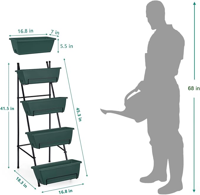 OYEAL Raised Garden Bed 4 Tier Vertical Garden Planters Indoor Outdoor Raised Planter Box with Legs Elevated Herb Garden Planter for Flowers Vegetables Plants, Green, 16.8 * 18.3 * 41.5 Inches