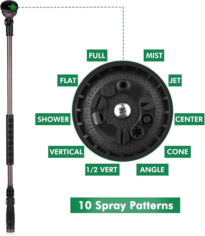RESTMO 36”Long Watering Wand, 180° Swivel Head Metal Garden Hose Wand with 10 Spray Patterns, 3ft Heavy Duty Hose Nozzle Sprayer with Thumb Flow Control, Ideal to Water Hanging Baskets, Shrubs