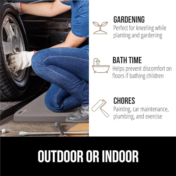 GORILLA GRIP Extra Thick Patent Pending Garden Kneeling Pad, 17.5 x 11 Inch Supportive Soft Foam Knee Cushioning for Gardening, Water Resistant, Bathing Baby Working Supplies, Lightweight, 2 Pack Gray