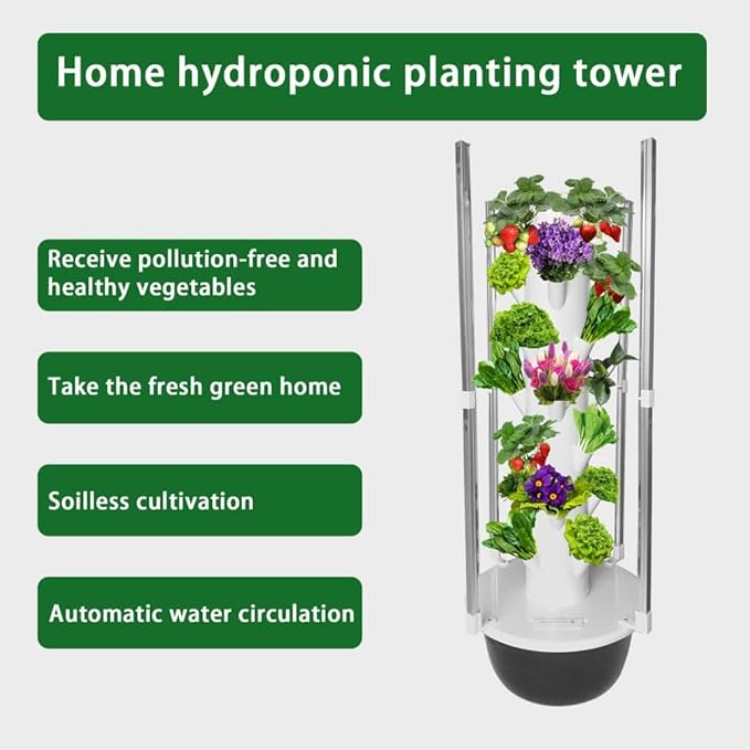 Hydroponics Growing System Kit with LED Grow Lights, Aero Gardening System, Hydroponic Tower, 28 Net Pots, Tomato, Green Salad, Strawberry Tower for Your Indoor Vegetable Garden