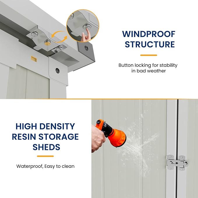 Amopatio 41 Cu Ft Outdoor Storage Shed, Horizontal Resin Trash Can Storage, Weather Resistance, Storage Box with Floor Included for Garden Tools, Lawn Mowers, Garbage Cans, Patio Use, Sandstone