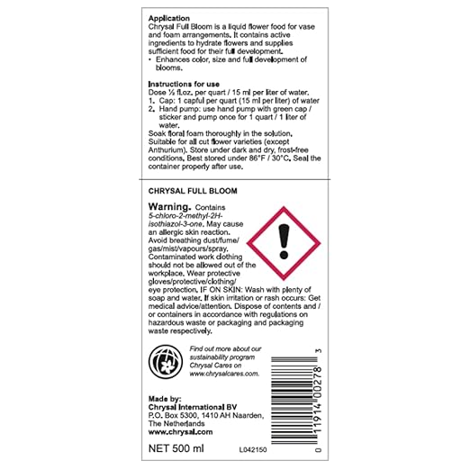 Chrysal Full Bloom Liquid Flower Food - Clear, Concentrated Formula for Flower Arrangements & Bouquets - Mix with Water - Ideal Florist Supplies & at-Home Use - 500mL Bottle (1 Pack)