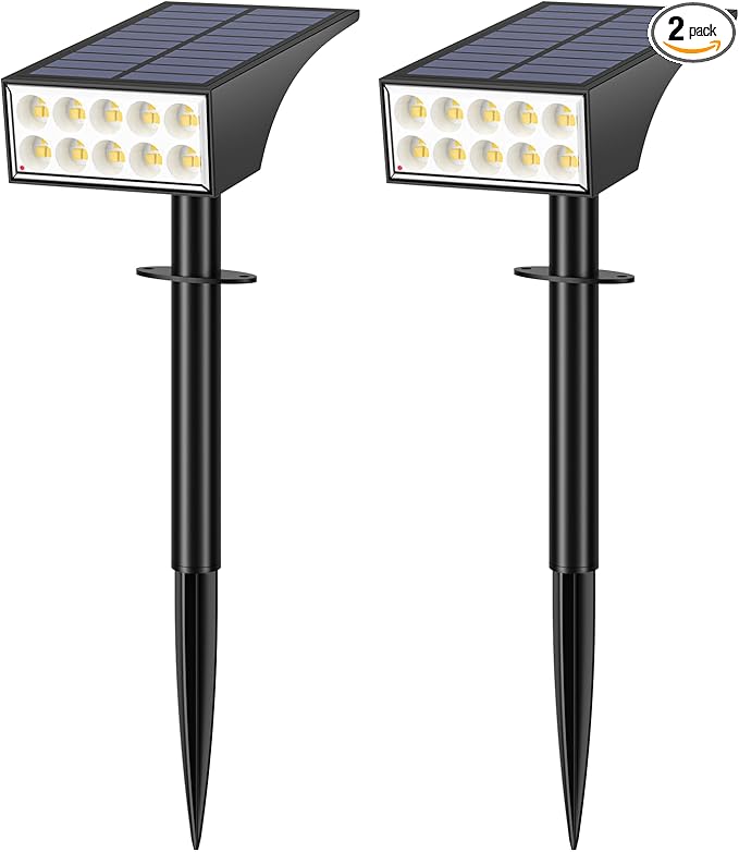 Solar Spot Lights Outdoor Waterproof IP65, Bright LEDs Solar Landscape Lighting for Outside Garden Yard, Solar Powered Spotlights for Accent Uplighting Backyard Statue Palm Tree, 2 Pack/Warm