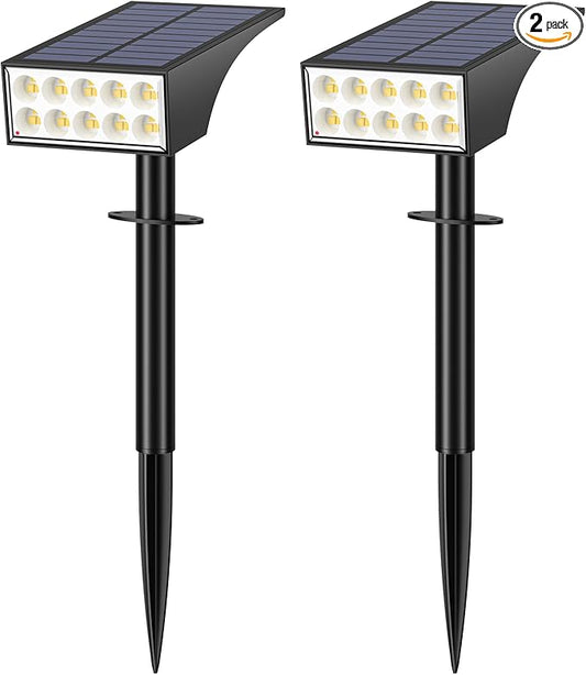 Solar Spot Lights Outdoor Waterproof IP65, Bright LEDs Solar Landscape Lighting for Outside Garden Yard, Solar Powered Spotlights for Accent Uplighting Backyard Statue Palm Tree, 2 Pack/Warm