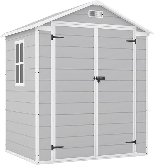 Patiowell 6x4 FT Plastic Outdoor Storage Shed, Resin Outside Shed Perfect to Store Patio Furniture, GardenTools Bike Accessories, Beach Chairs and Lawn Mower, Light Grey