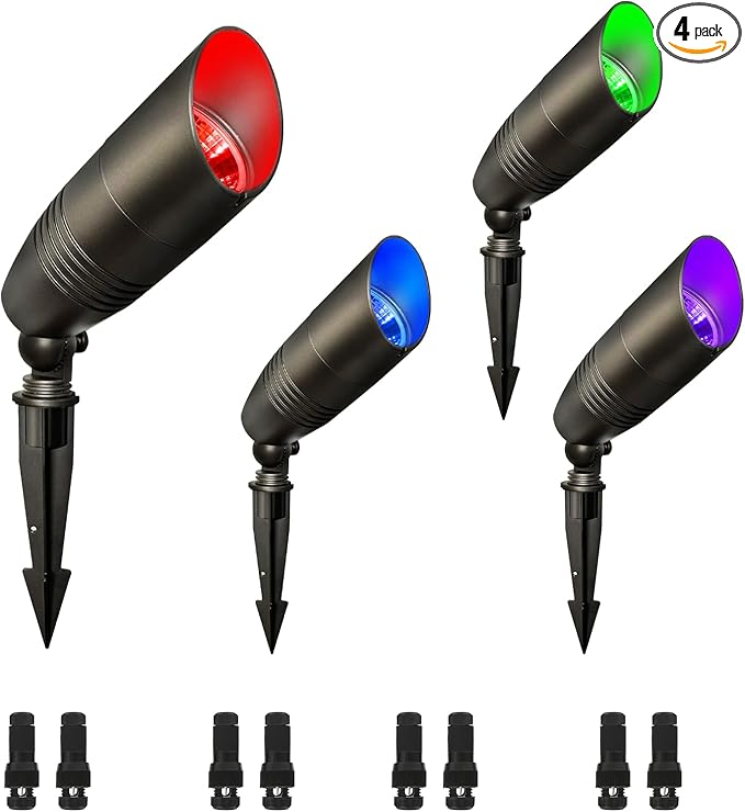 4-Pack Low Voltage Landscape Lighting with RGB+CCT Color Changing, 5W, 12-24V AC/DC, IP65 Waterproof, CRI 90+, Landscape Spot Lights Outdoor for Garden and Yard Uplighting, Bronze, ETL Listed