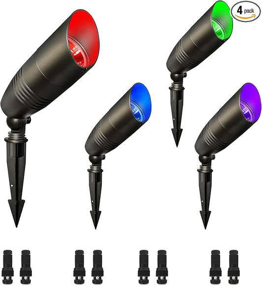 4-Pack Low Voltage Landscape Lighting with RGB+CCT Color Changing, 5W, 12-24V AC/DC, IP65 Waterproof, CRI 90+, Landscape Spot Lights Outdoor for Garden and Yard Uplighting, Bronze, ETL Listed