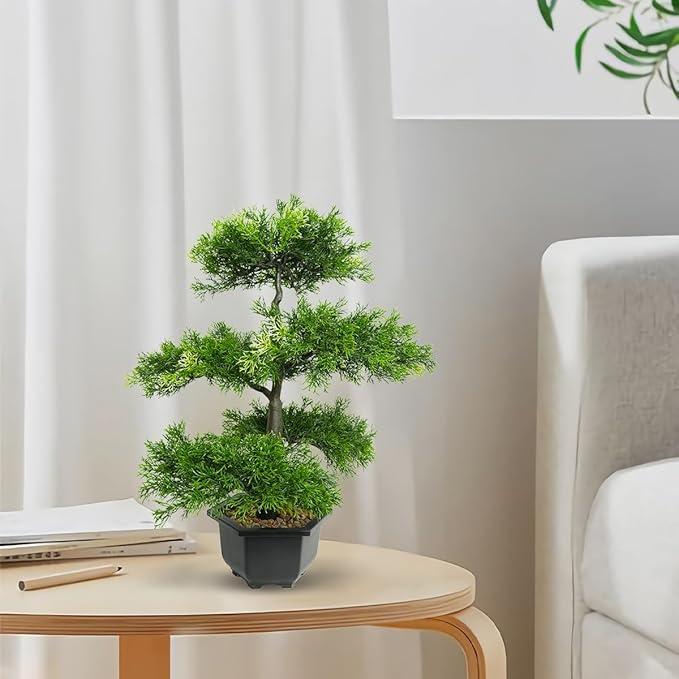 Realistic Artificial Bonsai Tree Low Maintenance Fake Plant Indoor for Home, Office, Bedroom & Living Room Decor