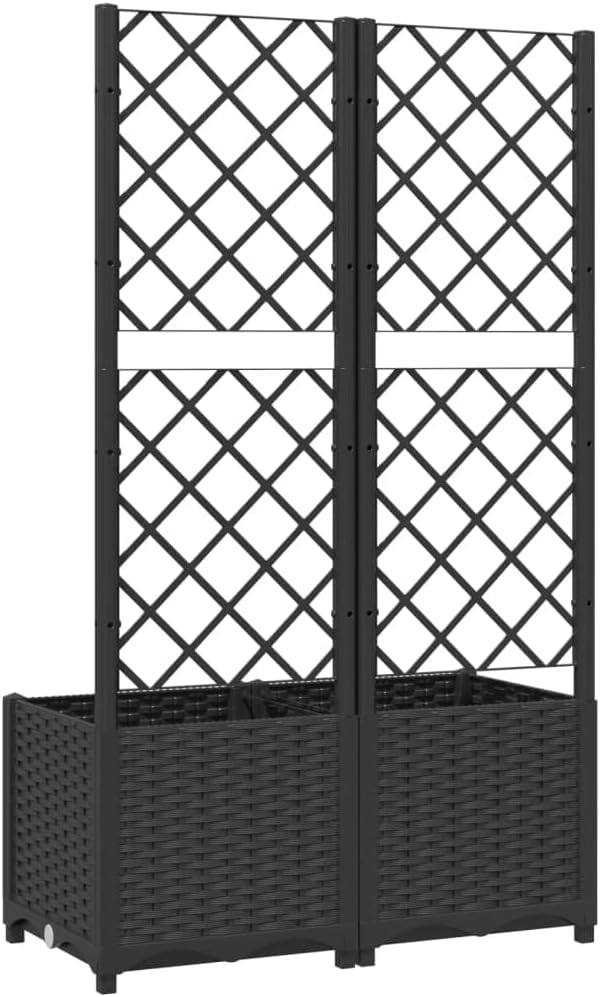 Garden Planter with Trellis, Trellis with Planter Box, Outdoor Raised Garden Bed for Climbing Plants, Raised Garden Bed Garden Planter Box, Black 31.5"x15.7"x53.5" PP