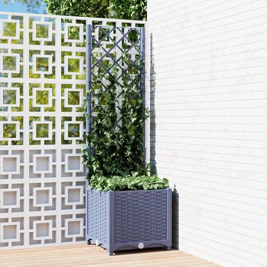 Garden Planter with Trellis, Trellis with Planter Box, Outdoor Raised Garden Bed for Climbing Plants, Raised Garden Bed Garden Planter Box, Dark Gray 15.7"x15.7"x53.5" PP